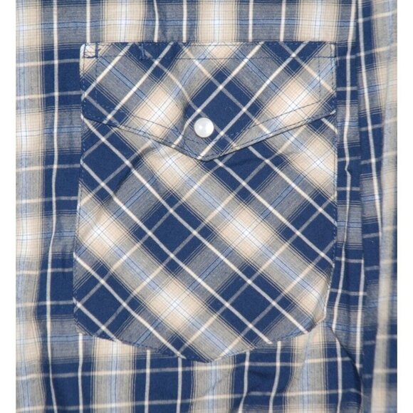 Wyoming Traders Mens Western Blue Plaid Shirt Size M Pearl Snap Button Up Pocket - Picture 3 of 10